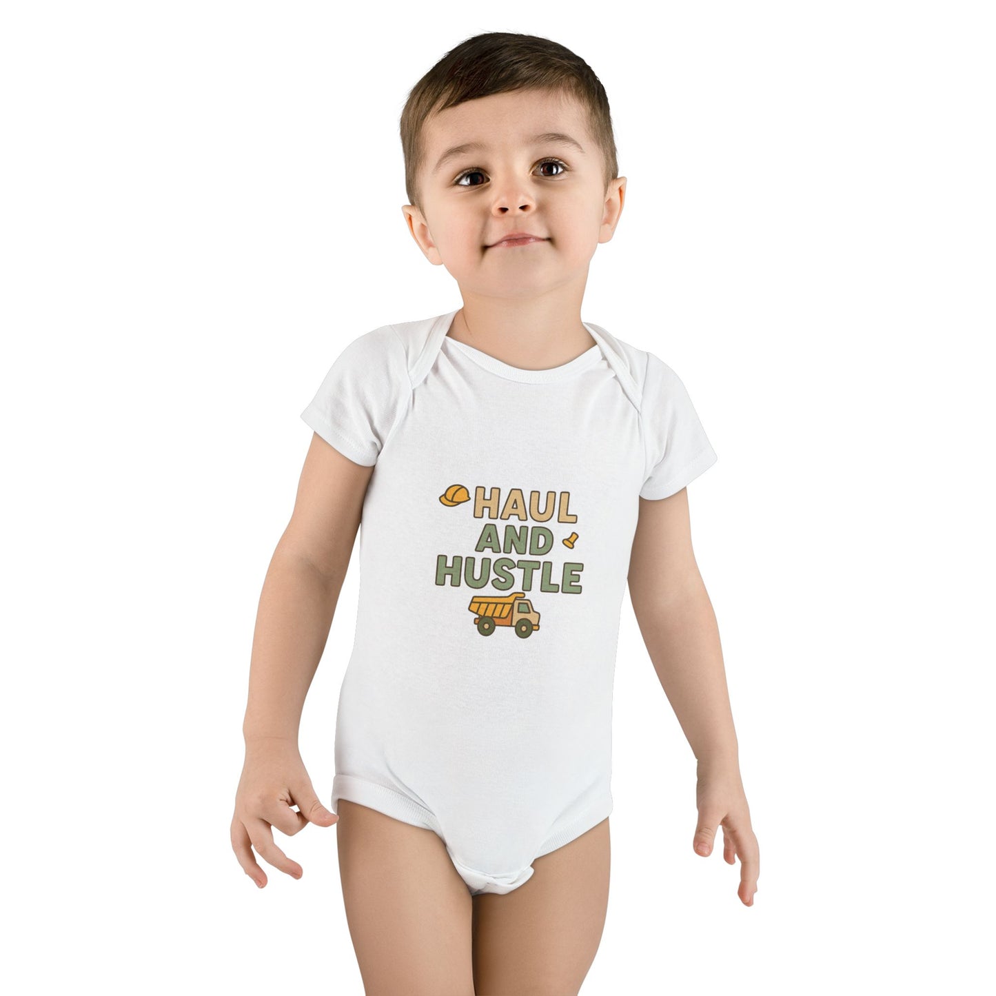 Cute 'Haul and Hustle' Organic Baby Bodysuit - Perfect Gift for Little Builders