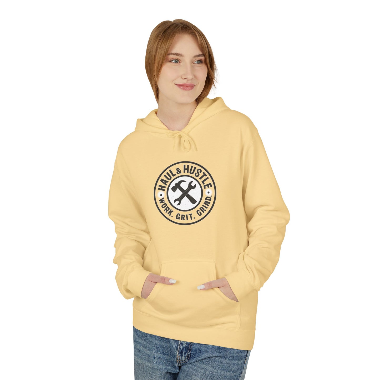 Haul & Hustle Motivational Fleece Hoodie for Active Lifestyle, winter warmer