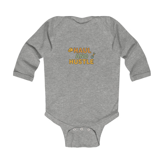 Cute Infant Long Sleeve Bodysuit - 'Haul and Hustle' Design