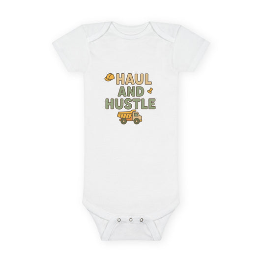 Cute 'Haul and Hustle' Organic Baby Bodysuit - Perfect Gift for Little Builders